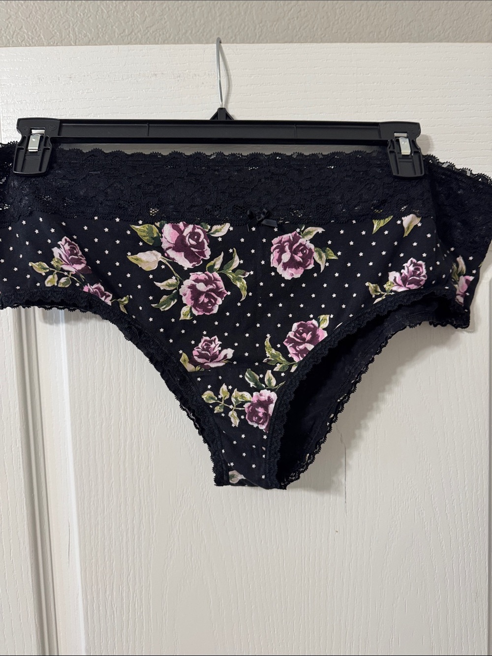Torrid 3X Black Floral Lace Cheeky Panty with Purple Roses